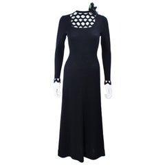 ADOLFO 1970 Maxi abito in maglia nera con dettagli tagliati Taglia 8 10