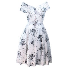 Vintage 1950's Custom Black and White Watercolor Silk Cocktail Dress Size 4