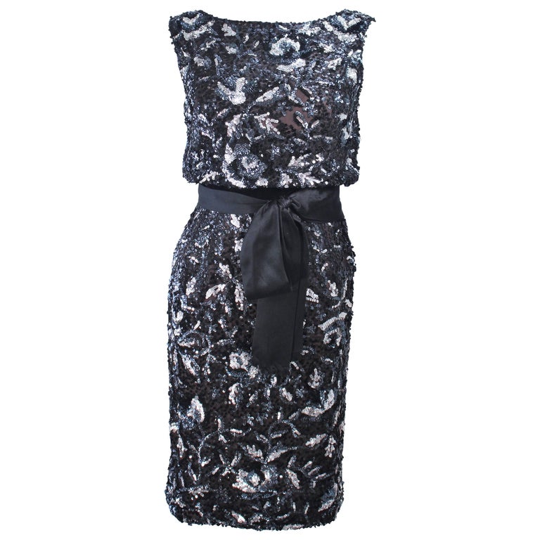 Vintage 1960's Black and Silver Hand Embellished Floral Cocktail Dress Size 2 For Sale at 1stDibs | black and silver embellished dress Vintage 1960's Black and Silver Hand Embellished Floral Cocktail Dress Size 2 For Sale at 1stDibs | black and silver embellished dress