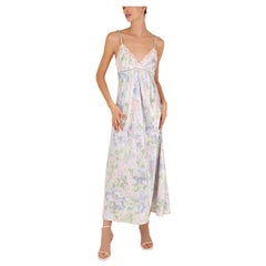 Christian Dior Vintage silky lilac floral print lace night gown slip maxi dress