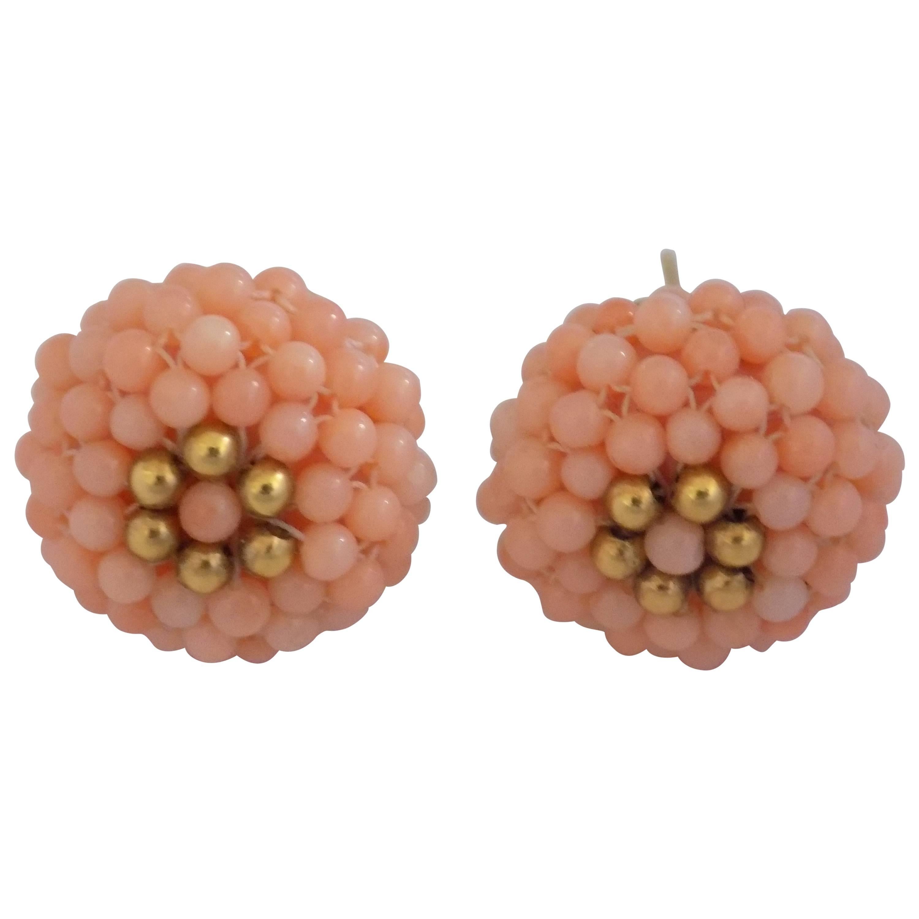 18kt Gold pink coral earrings For Sale
