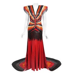 Iconic 1970s Museum Quality Fully Beaded Couture Backless Bias Cut Trained Gown