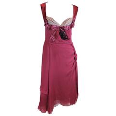 Prada Burgundy Silk Ribbon Front Dress 1