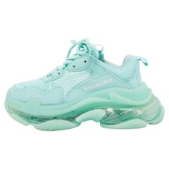 Balenciaga Turquoise Leather and Mesh Triple S Clear Sneakers Size 37