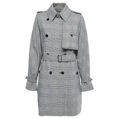 Max Mara Black Checkered Cotton Belted Trench Coat M