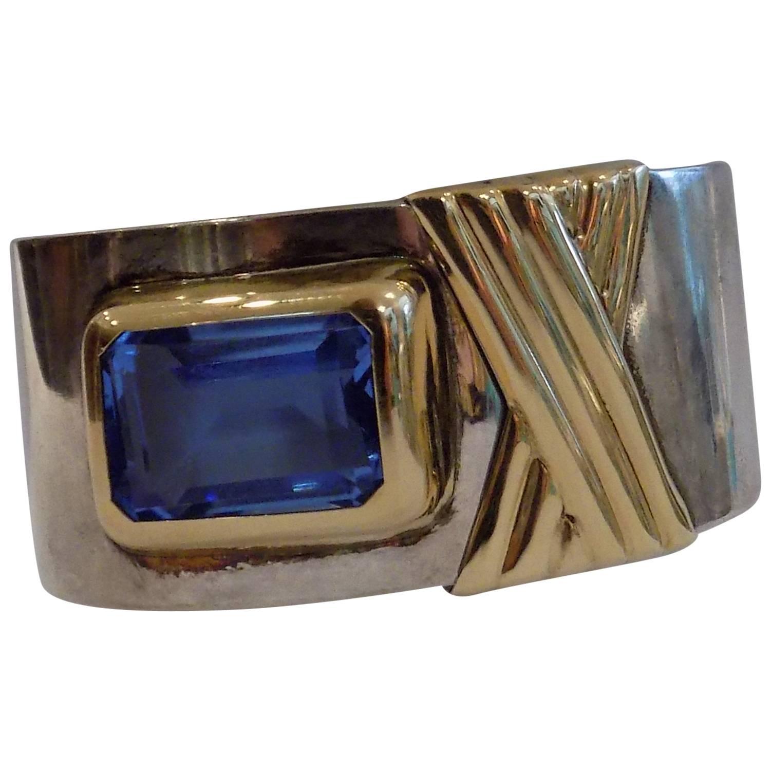 1980s Silver Gold Bangle For Sale