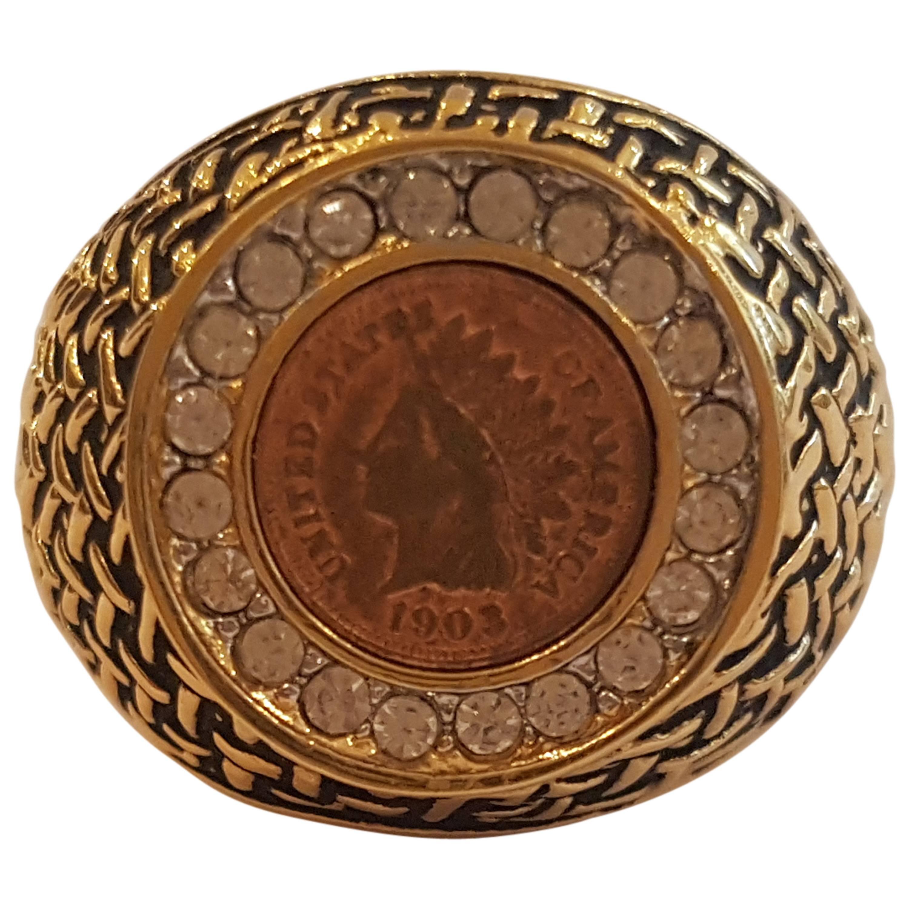 1980s Gold tone Coin Ring