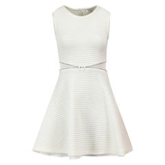 White Striped Mesh Zip Panel Mini Dress Size S