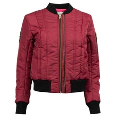Burgundy Cropped Military Bomber Jacket Taille S