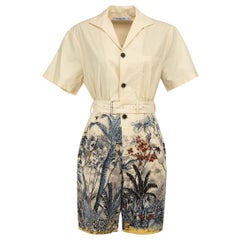 Used Beige Tropical Print Belted Playsuit Size S