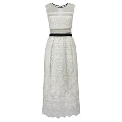 White Sleeveless Floral Embroidered Midi Dress Size M