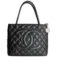 Chanel Quilted Medallion Tote Bag - black caviar leather