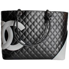 Chanel Ligne Cambon Quilted Extra Large Tote - grey/black leather