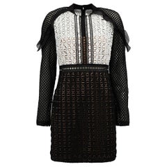 Black Laser Cut Out Contrast Panel Bodice Mini Dress Size L