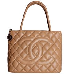 Chanel Quilted Medallion Tote Bag - beige caviar leather