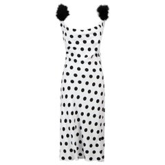 Black & White Feather Trim Polka Dot Dress Size XS