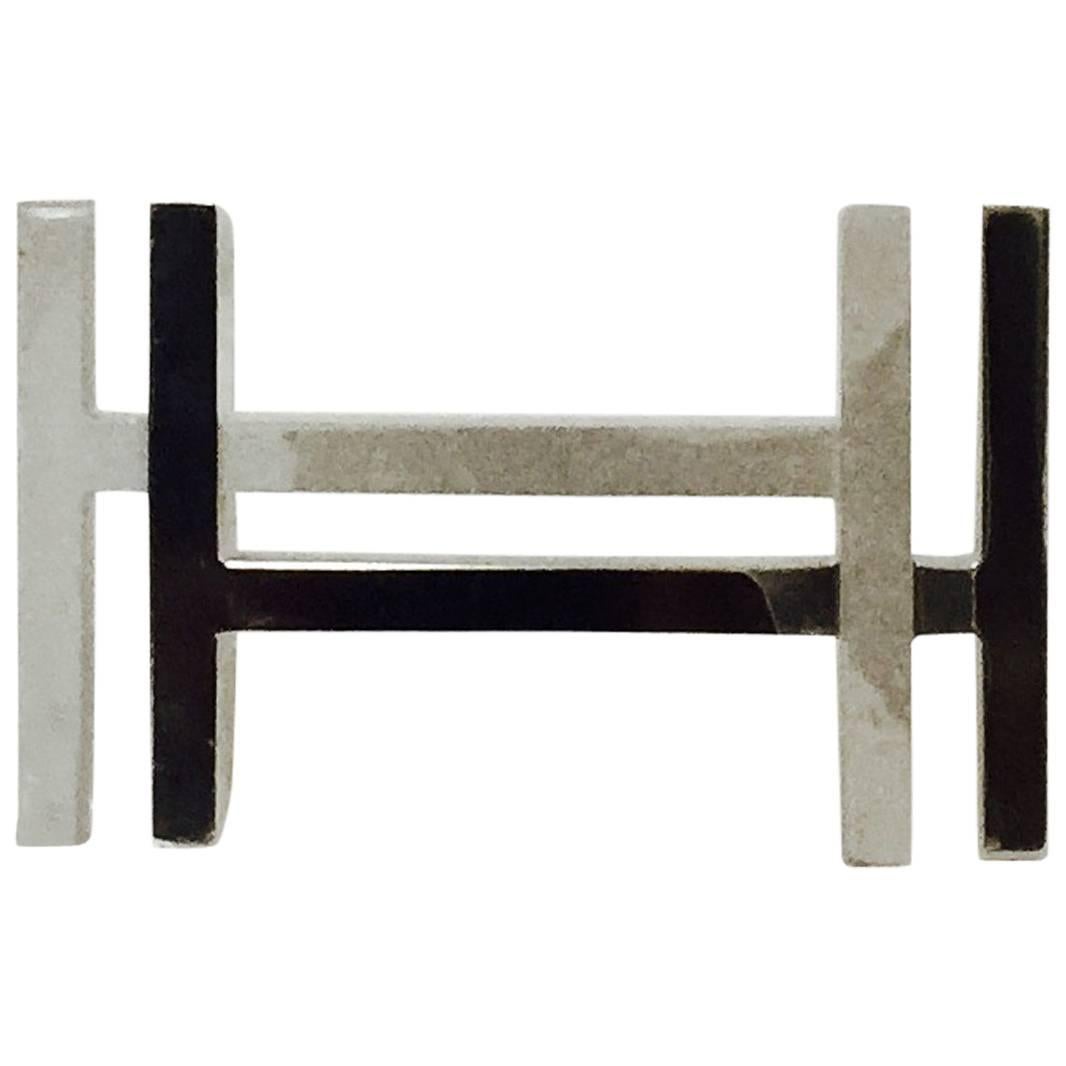 New Hermes "H" Au Carre Polished and Matte Palladium Plated Belt Buckle