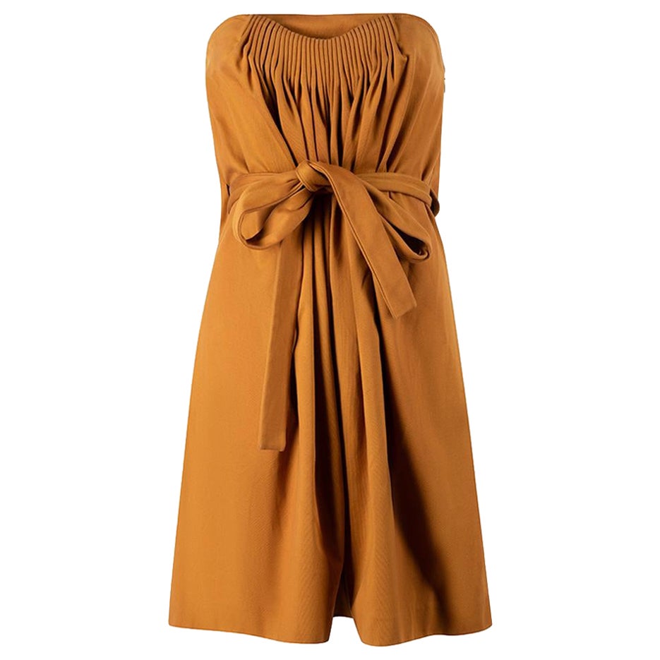 Camel Gathered Waistline Bow Detail Mini Dress Size M For Sale