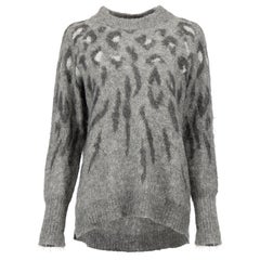 Grey Mohair Blend Arley Leopard Print Jumper Size XS