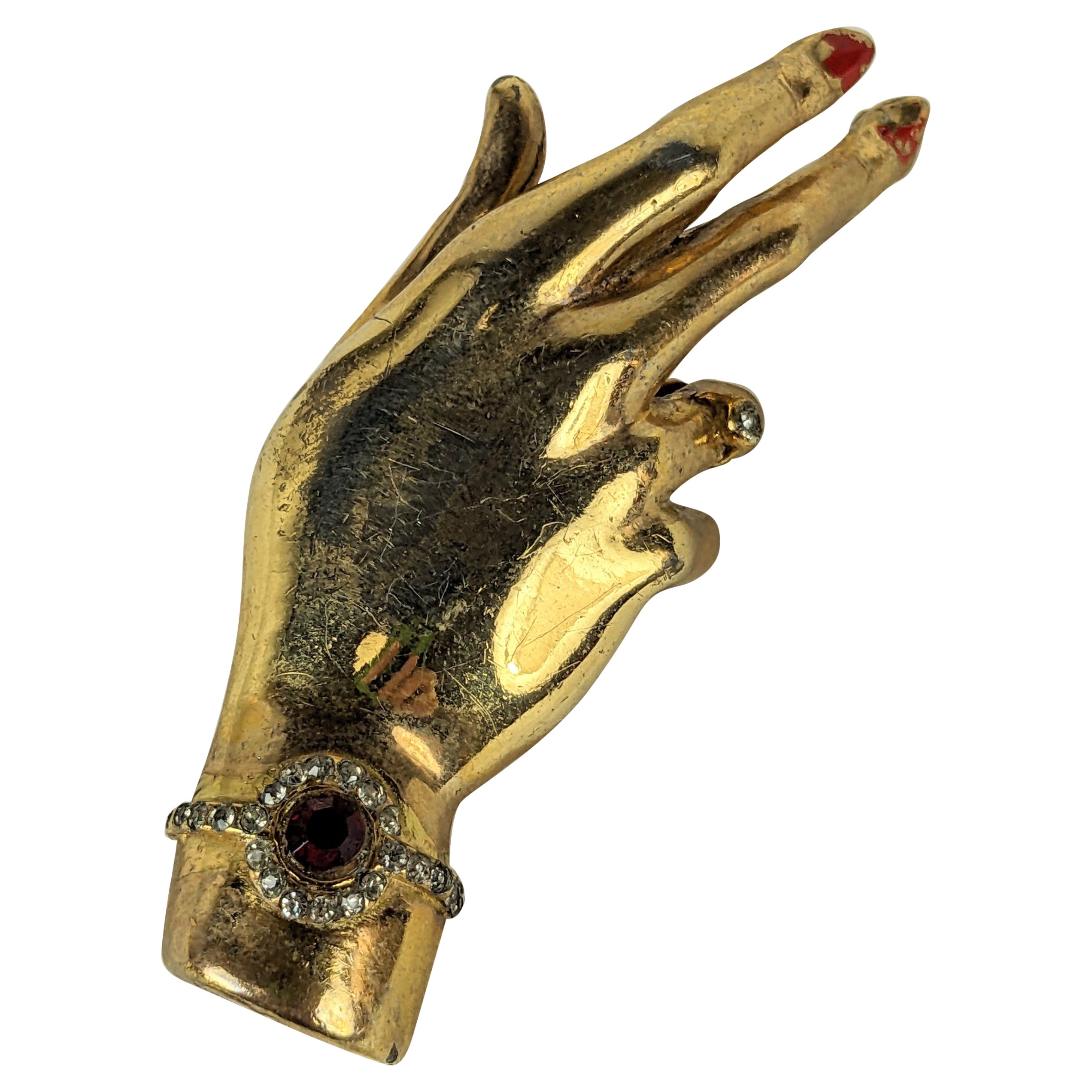 Silson Art Deco Gilt Corsage Hand Brooch For Sale