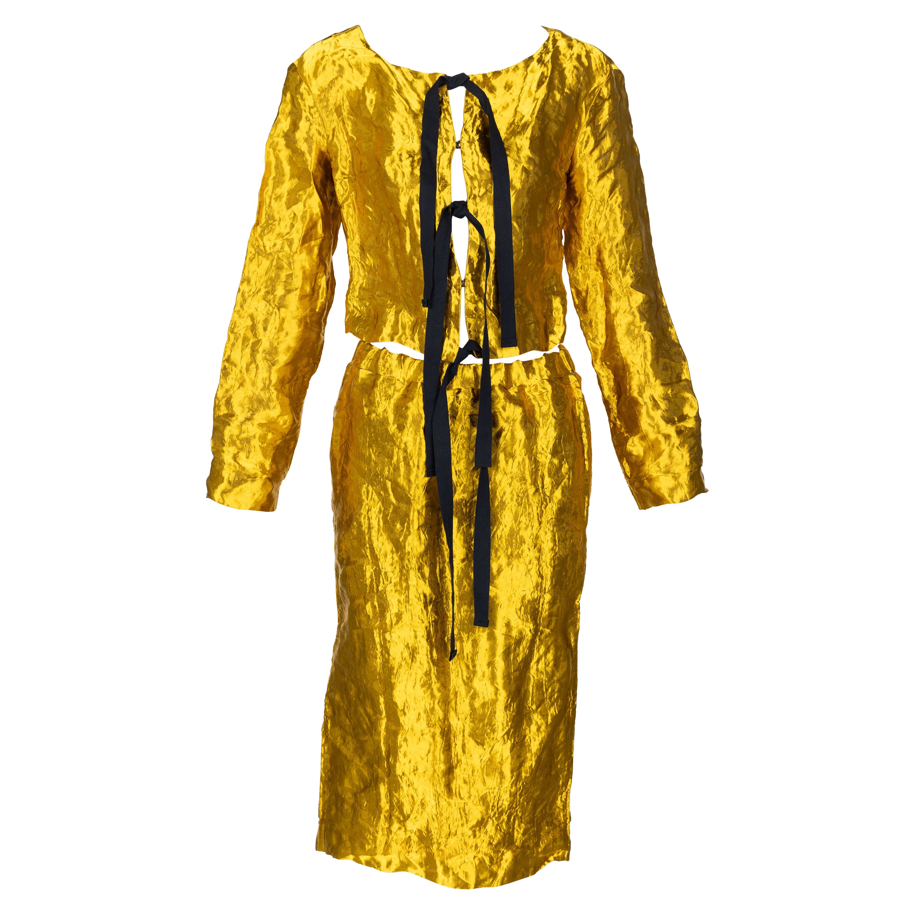 Prada Gold Metal Jacket Top & Skirt Set Spring 2009 For Sale