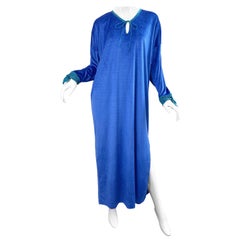 1980s Mary McFadden Royal Blue Teal Velour Vintage 80s Caftan Maxi Dress Kaftan