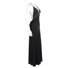 Loris Azzaro vintage 1974 black crystal backless embellished cut out maxi dress