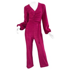 1970s Fredericks of Hollywood Burgundy Terrycloth Velour Retro 60s Jumpsuit