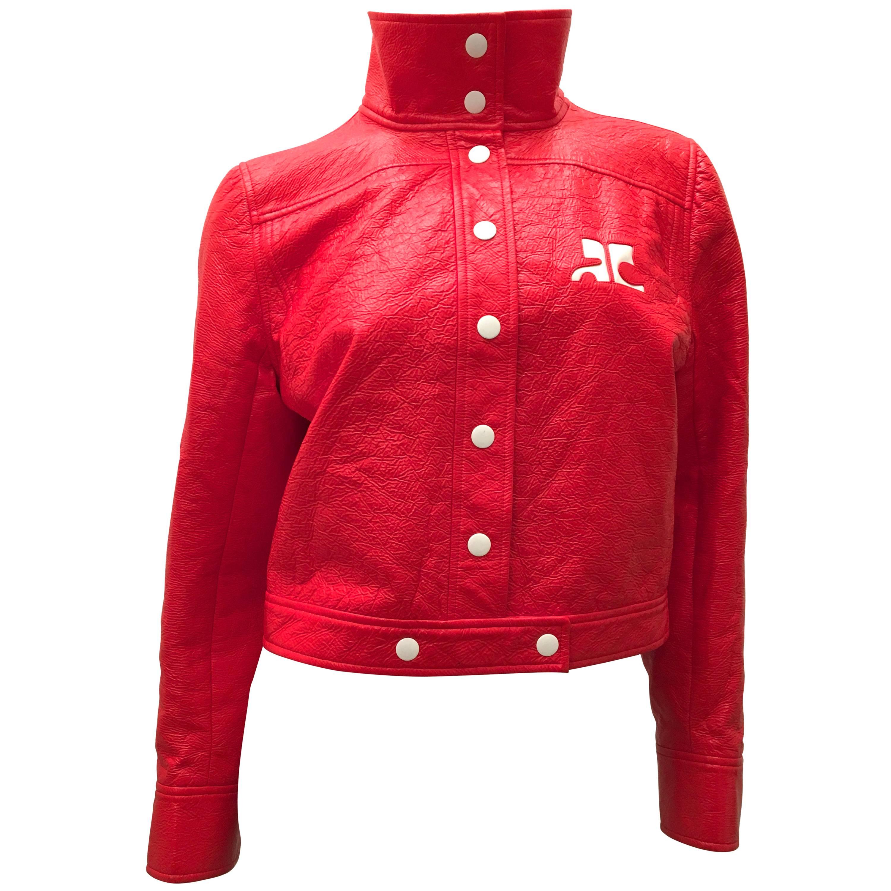 New Courreges Jacket - Orange / Red Patent Leather  For Sale