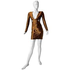 Tom Ford Futuristic Bronze Cut-Out Beaded Mini Dress 3