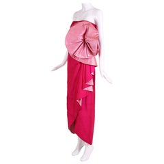 Vintage Ca. 1980 Roberto Capucci Strapless Fuchsia Silk Shantung Evening Gown w/Shawl