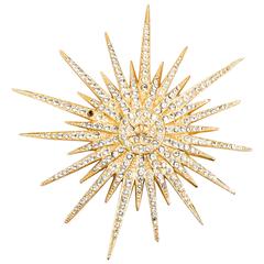 Chanel 01P Gold Tone Rhinestone Crystal 'CC' Logo Spiked Starburst Pin Brooch