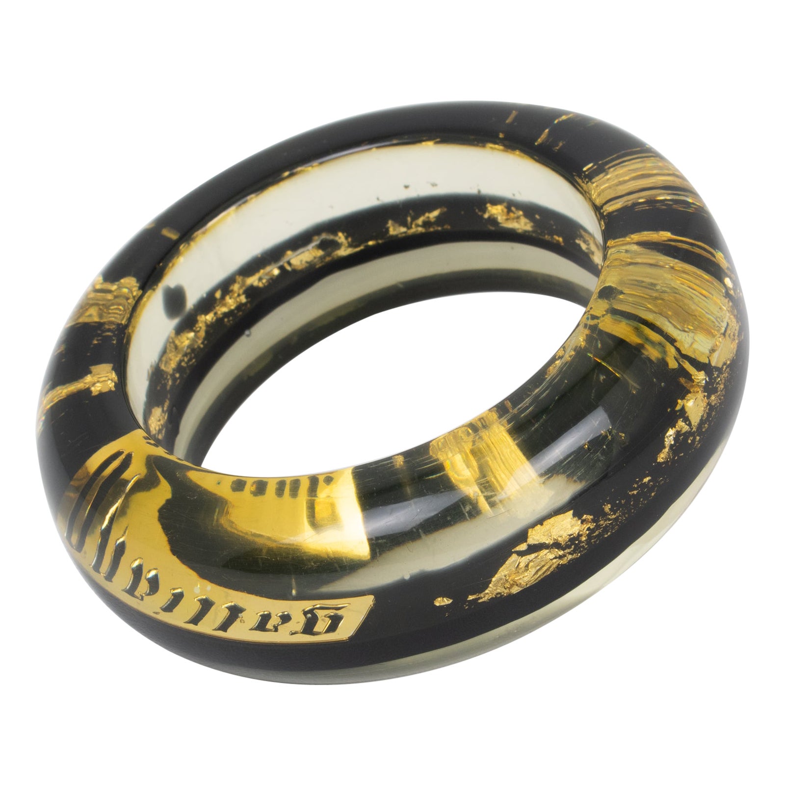 John Galliano Resin Acrylic Bracelet Bangle Gold Flakes Inclusions For Sale