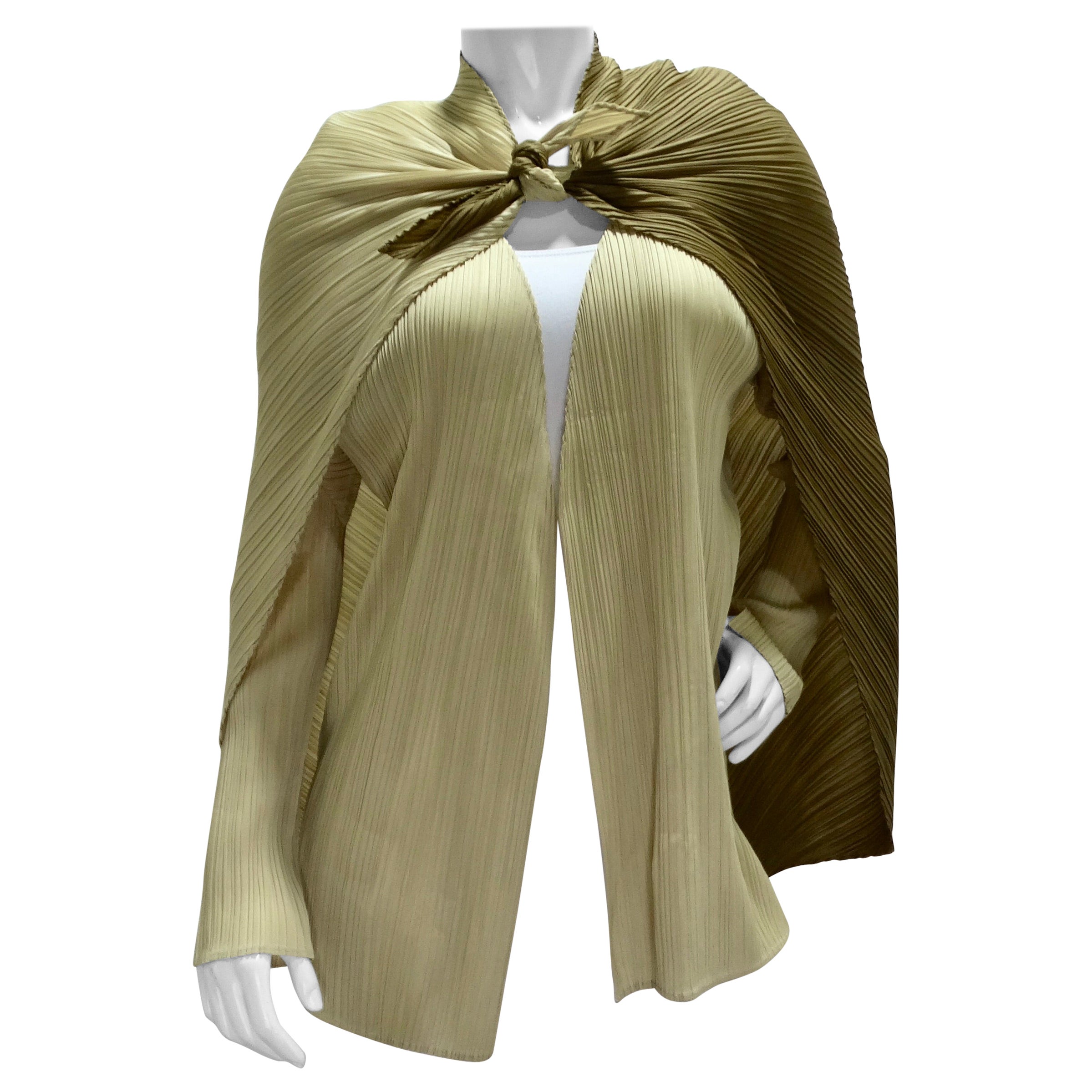 Issey Miyake 90s Pleats Please Cardigan and Shawl Set Neutral Brown For Sale