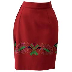 Gianni Versace Red Batik Ruffled Skirt 1990s