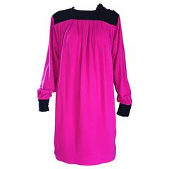 Vintage Emanuel Ungaro Shocking Hot Pink & Black Virgin Wool Sack Trapeze Dress