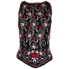 Beautiful Vintage 1990s Beaded Pink + Red Regal Iridescent Sleeveless Blouse Top 9