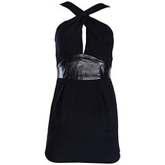 Brand New Badgley Mischka Size 0 Black Jersey + Leather Sexy Cut Out Mini Dress 4