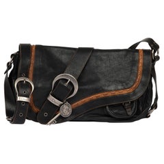 Christian Dior Black Aged Calfskin Leather Gaucho Saddle Bag