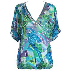 Amazing Vintage Lillie Rubin ' Parrots ' Sequin Silk Boho Tropical Blouse Shirt 11