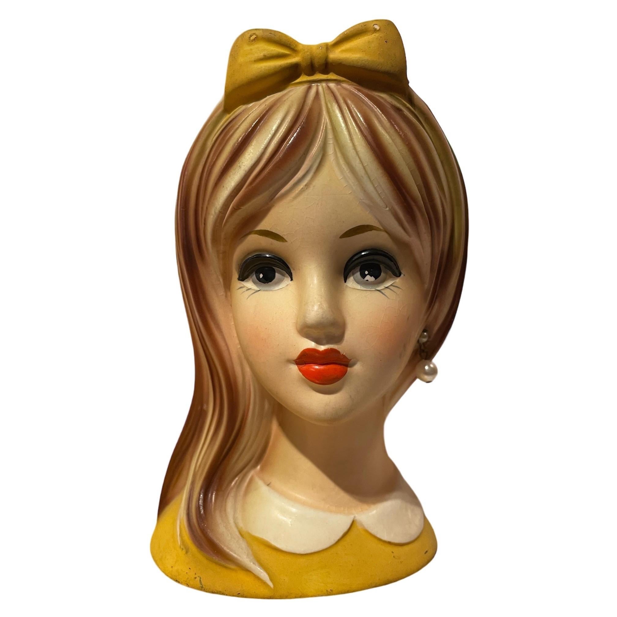 1950s Teen Head Vase with Yellow Bow