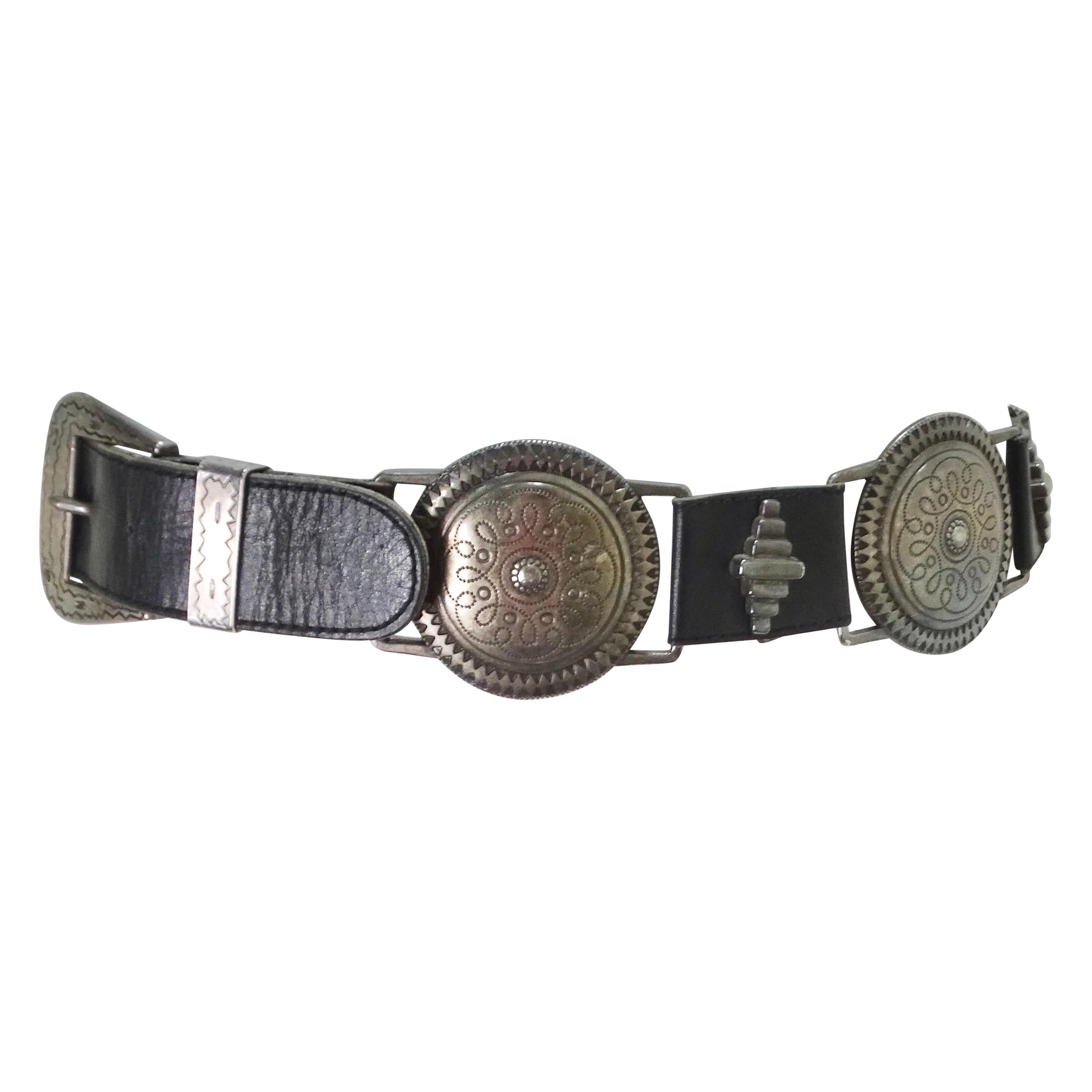 1980s Black Leather Belt For Sale