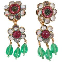 Rare Maison Gripoix For Chanel Poured Glass Dandling Earrings 