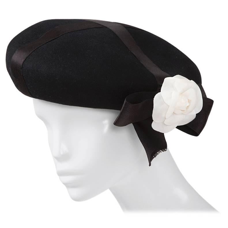 Chanel Wool-Felt Camellia Beret Hat