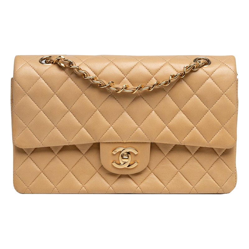 Chanel Classic Double Flap Medium Beige Lambskin For Sale at