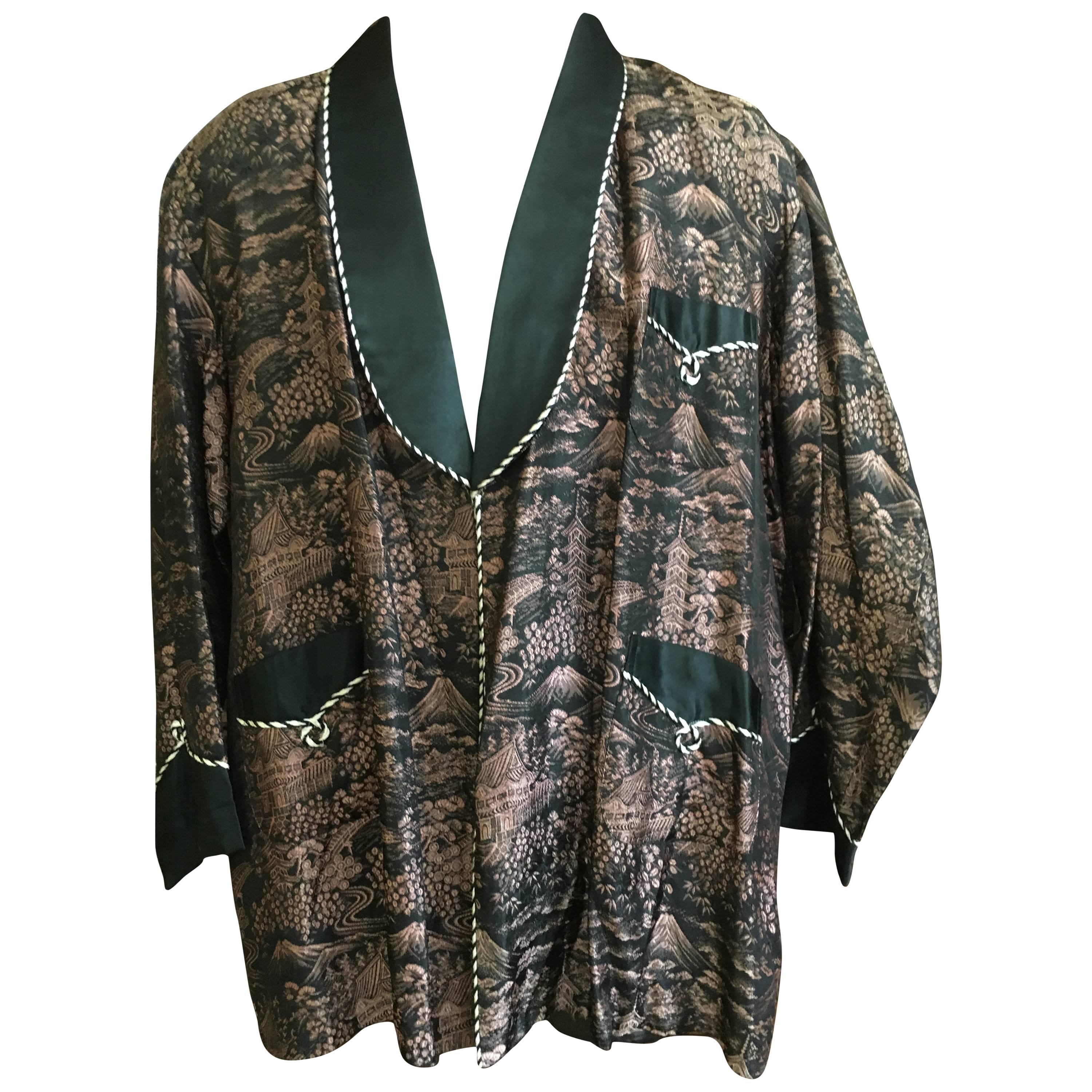 1950's Gentleman's Kimono Fabric Smoking Jacket Made in Japan  For Sale
