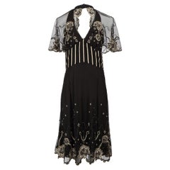 Black Floral Embellished Halterneck Knee Length Dress Size M
