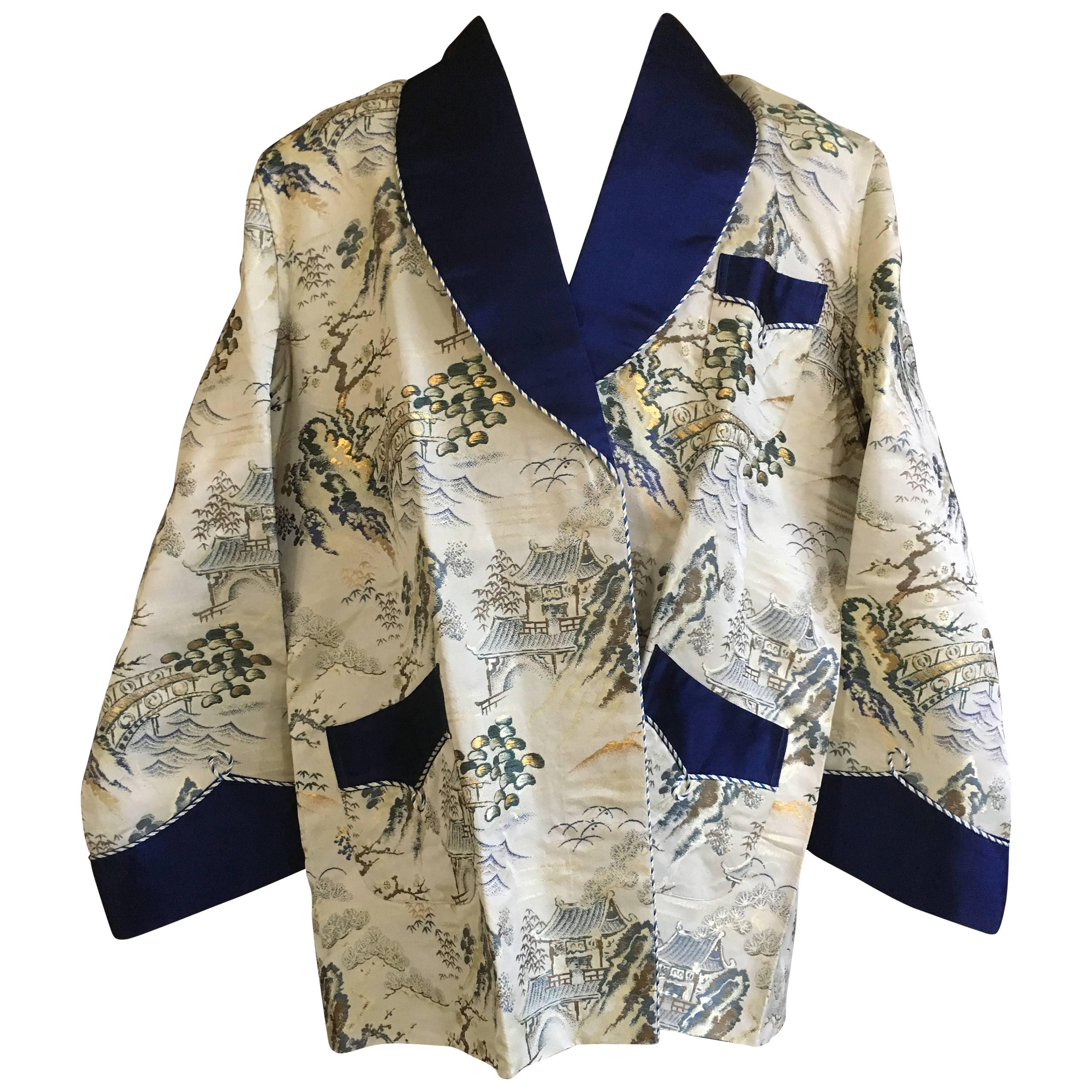 1950's Gentleman's Kimono Fabric Smoking Jacket Made in Japan 