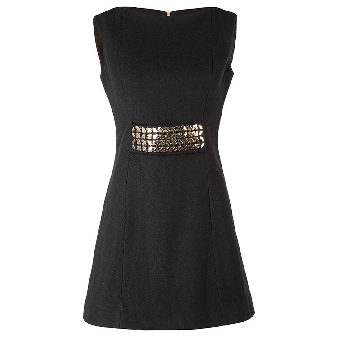 Black Wool Metal Ring Detail Mini Dress Size M For Sale
