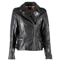 Black Leather Long Sleeved Biker Jacket Size M